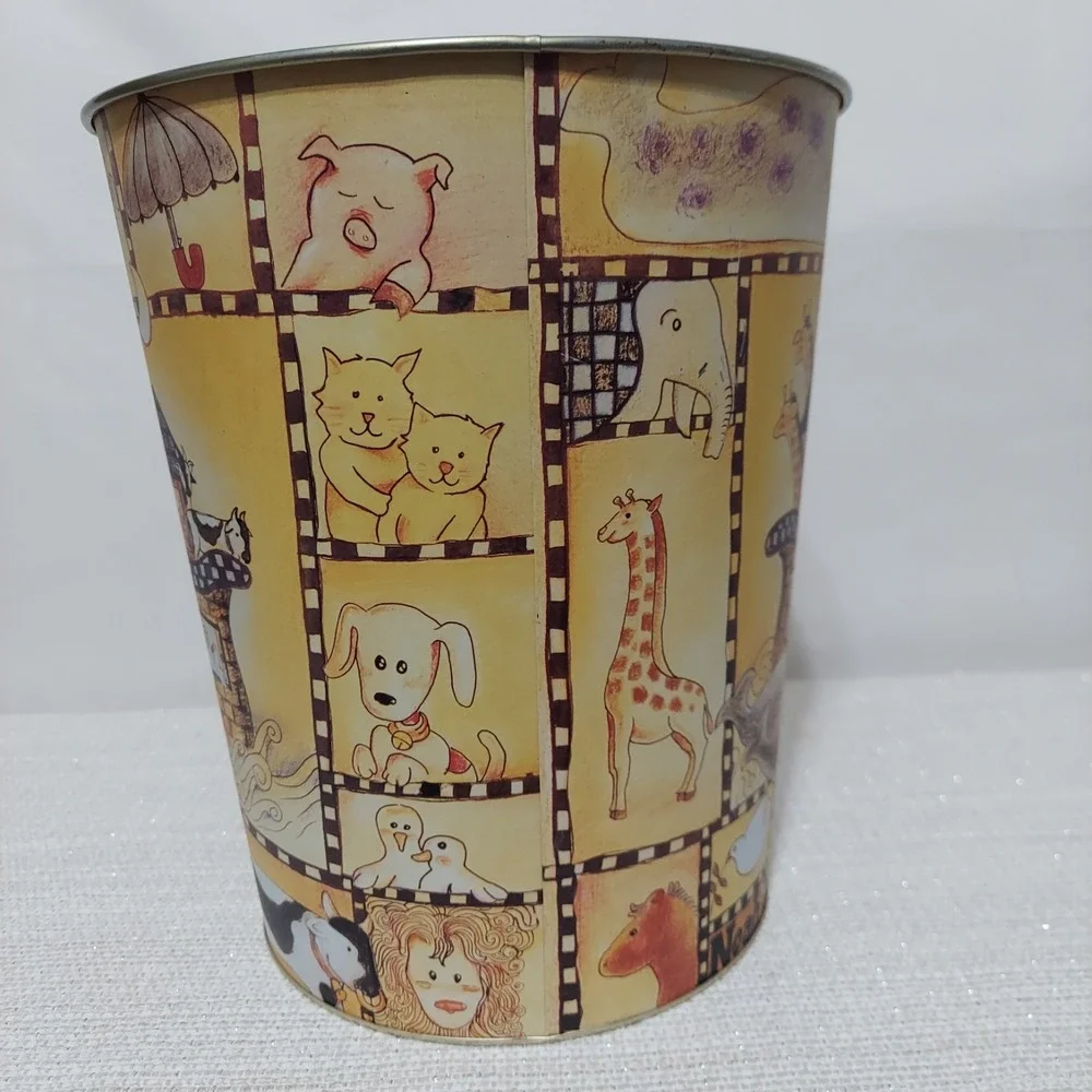 Vintage 1996 Noahs Ark & Animals Metal Trash‎ Can Waste Basket Giraffe Elephant